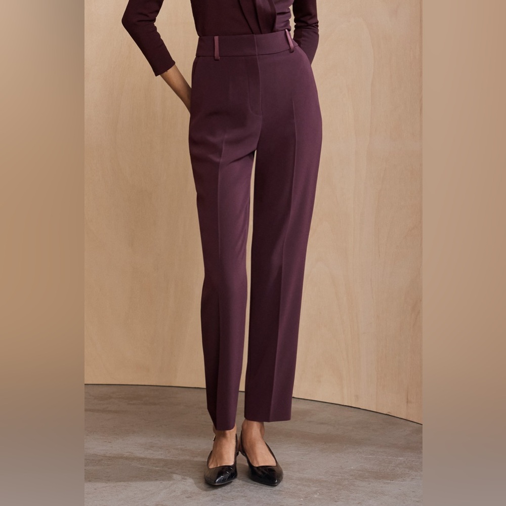 Clever Crepe Tavira Slim-Leg Trousers Deep Plum DT342, UK6, US2 NWT